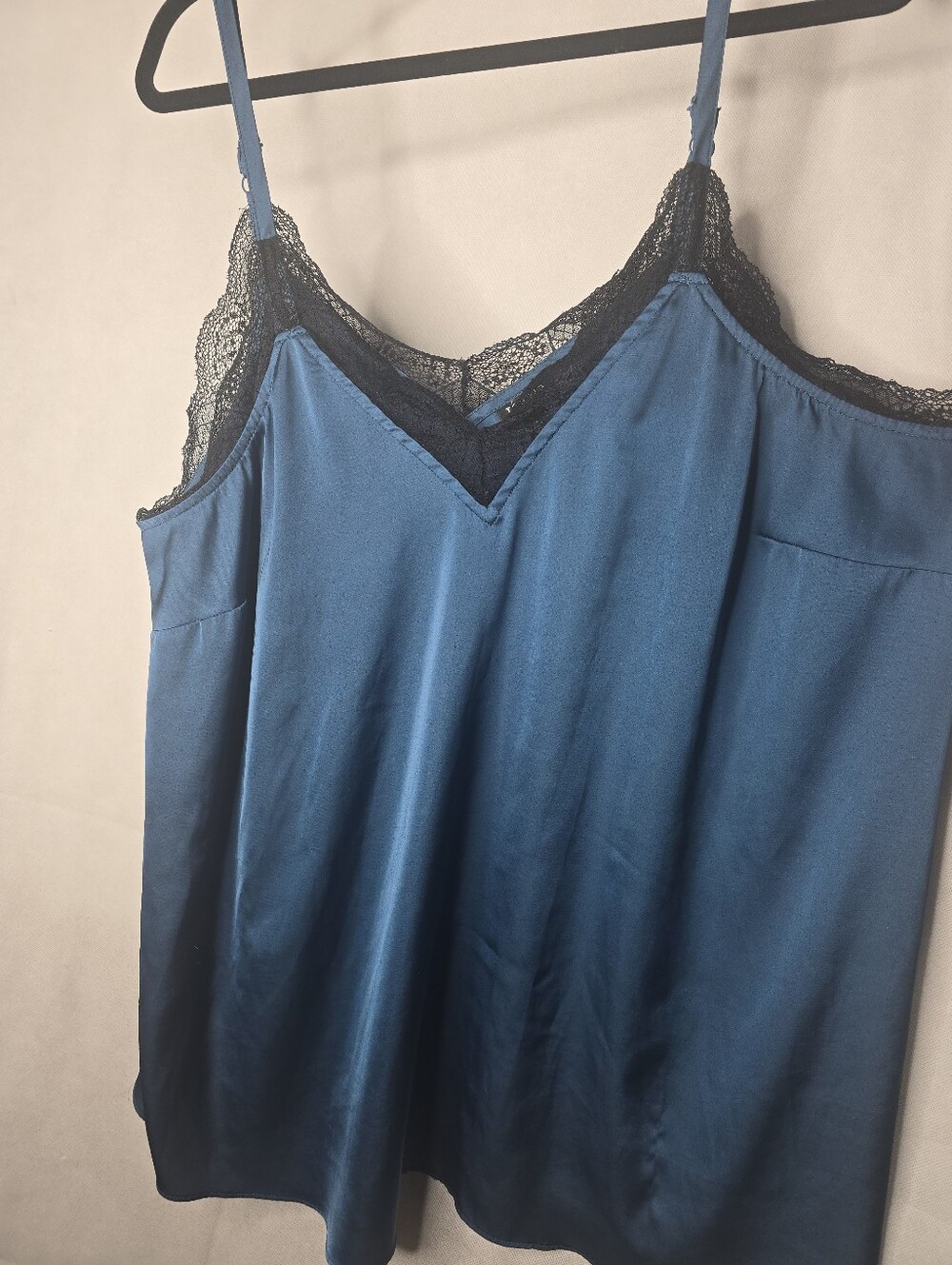 Torrid Satin Camisole Blue Black Lace Trim V-Neck Spaghetti Strap Romantic Goth